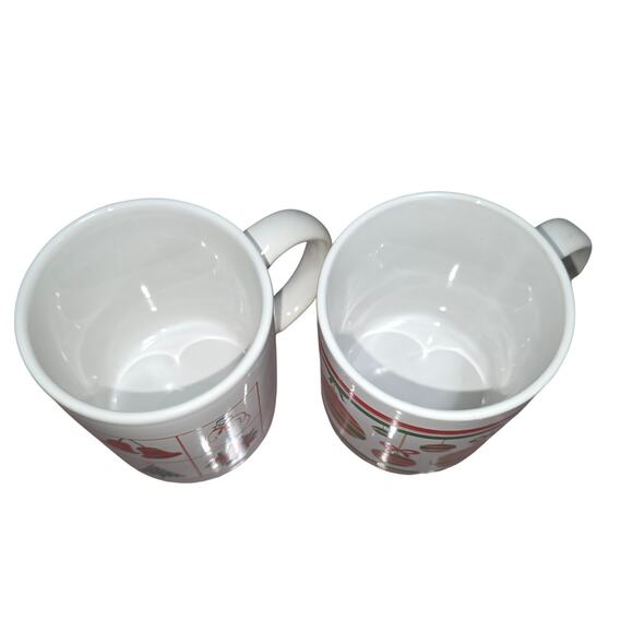Christmas Ceramic Coffee Mugs Holiday Red Green Ornament Design Set of 2 - Picture 5 of 5